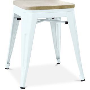 Tabouret De Bar Design Industriel - Bois Et Acier - 45cm - - Metalix Bleu Gris