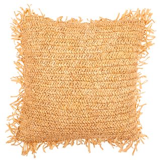Coussin Carré Design Boho Bali, En Raphia Housse + Remplissage - Alizon Naturel