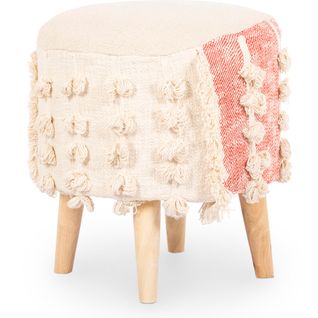 Tabouret Boho Bali Design En Bois De Pin, Coton - Vanessa Bali Beige