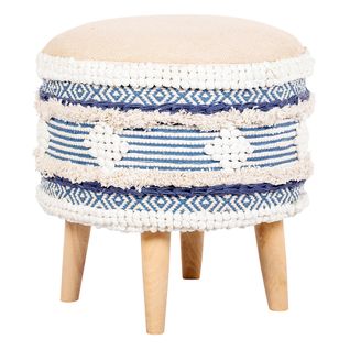 Tabouret Boho Bali Design En Bois De Pin, Coton  - Zoe Bali Bleu