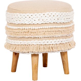 Tabouret Boho Bali Design En Bois De Pin, Coton  - Isabella Bali Ivoire