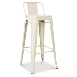 Tabouret De Bar Avec Dossier - Design Industriel - 76cm - -metalix Crème