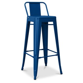 Tabouret De Bar Avec Dossier - Design Industriel - 76cm - -metalix Bleu Foncé