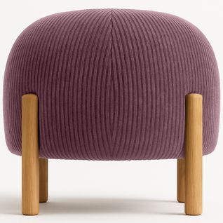 Pouf Rond Tapissé En Velours Côtelé Avec Pieds En Bois Naturel - Merv Vin