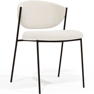 Chaise De Salle à Manger - Tapissée En Tissu Bouclé - Métal Noir - Vara Blanc