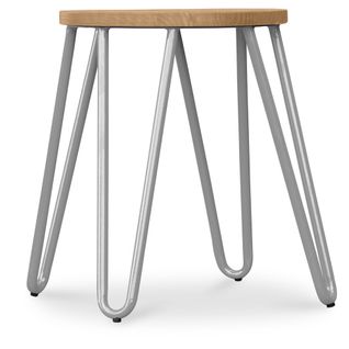 Tabouret Hairpin - 42cm - Bois Clair Et Métal Gris Clair
