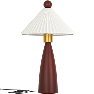 Lampe De Table Avec Base En Bois Et Abat-jour En Ciment Blanc - Lumivie Marron