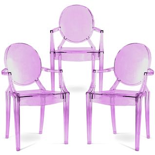 Pack De 3 Chaise De Salle à Manger Transparente - Design Avec Accoudoir - Louis King Violet Transpar