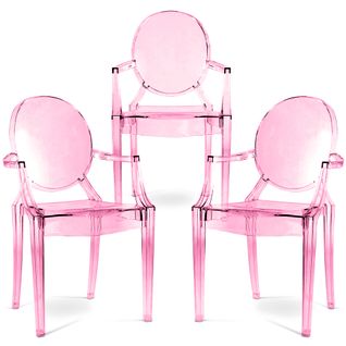 Pack De 3 Chaise De Salle à Manger Transparente - Design Avec Accoudoir - Louis King Rose Transparen