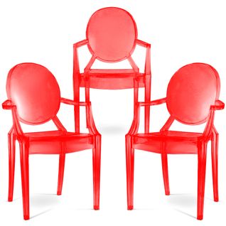 Pack De 3 Chaise De Salle à Manger Transparente - Design Avec Accoudoir - Louis King Rouge Transpare