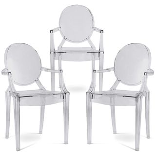 Pack De 3 Chaise De Salle à Manger Transparente - Design Avec Accoudoir - Louis King Gris Transparen