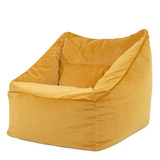 Pouf Fauteuil Natalia Velours Jaune Ocre, Salon, Chambre, 100 X 88cm