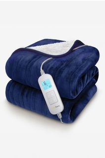 Plaid Chauffant Électrique En Polaire et Sherpa - Bleu Marine