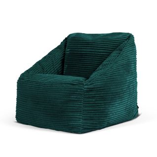 Pouf Enfant Morgan Velours Côtelé Bleu Canard, Chambre, Salon, 55x55xcm