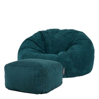 Pouf Kingston Et Repose-pied Icon, Salon, Chambre Velours Côtelé Bleu Canard, 85 X 85cm