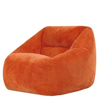 Pouf Fauteuil Poire Natalia Velours Côtelé Orange Terracotta, Salon Et Chambre, 97x84x73cm
