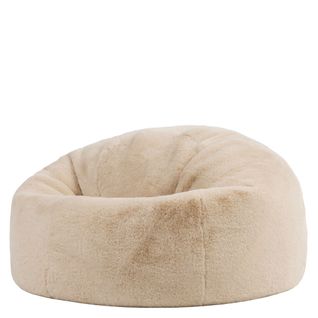 Pouf Poire Icon Fausse Fourrure De Lapin Beige, Salon, Chambre, 85x85x50cm