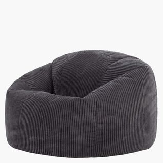 Pouf Classique Large XL Kingston En Velours Côtelé Gris Anthracite 92x92x52cm