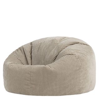 Pouf Classique Large XL Kingston En Velours Côtelé Beige 92x92x52cm