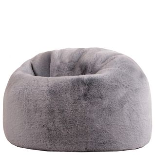 Pouf Poire Large Enfant Kingston Imitation Fourrure Luxueuse De Lapin, Gris Clair 80x80x45cm
