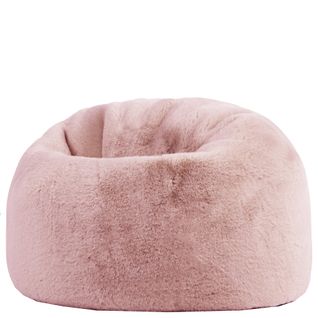 Pouf Poire Large Enfant Kingston Imitation Fourrure Luxueuse De Lapin, Rose 80x80x45cm