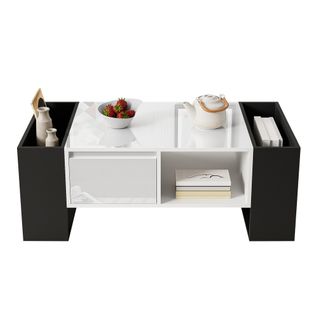 Table Basse Avec 1 Tiroir 105 X 60 X 40.5 Cm Noir + Blanc