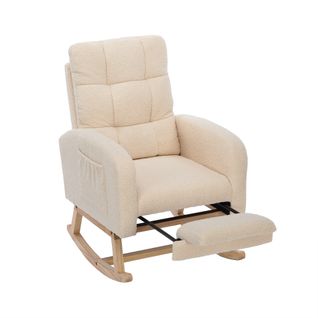 Fauteuil à Bascule Rocking Chair Avec Repose-pieds Teddy Beige