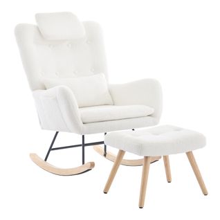 Rocking-chair Fauteuil à Bascule Avec 1 Repose-pieds Blanc