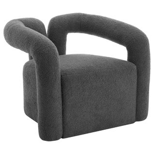 Fauteuil Fixe En Tissu Sherpa Avec Accoudoirs Découpés Et Larges Gris