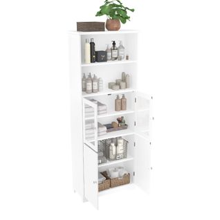 Meuble De Rangement Salle De Bain Avec 4 Portes Et 2 Étagères Blanc