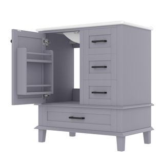 Meuble De Salle De Bain Vasque 1 Porte Et 3 Tiroirs Gris