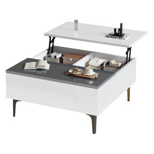 Table Basse Avec 1 Plateau Réglable Et 1 Tiroir 70 X 70 X 35 Cm Blanc