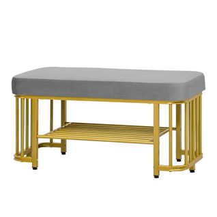 Banc Range Chaussures Avec Des Coussins En Velours Gris/doré