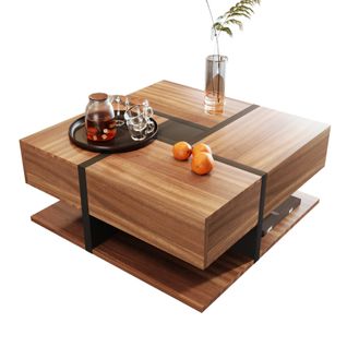 Table Basse Avec 4 Tiroirs 78 X 78 X 36cm En Natural
