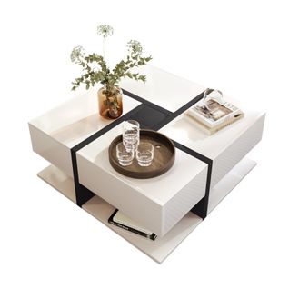 Table Basse Avec 4 Tiroirs 78 X 78 X 36cm En Blanc