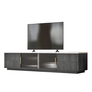 Meuble TV L.160 Cm 2 Portes Et 4 Tiroirs Gris