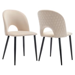 Chaise Lot De 2 En Beige Structure En Métal Avec Pieds Réglables Velours
