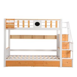 Lit Superposé 2 X 90 X 200cm Avec 2 Tiroirs, 4 Caissons De Rangement Et Étagères