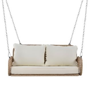 Balancelle D'extérieur En Rotin Avec Coussin Et 2 Chaînes (240cm/chaîne) Beige