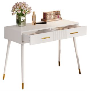 Coiffeuse Avec Rangement，cadre En Métal--blanc- 2 Tiroirs-bureau à Domicile-moderne