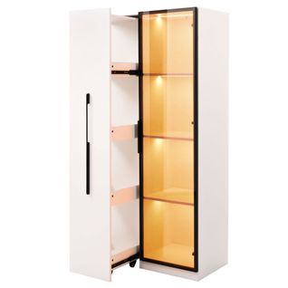 Vitrine Multifonctionnelle Avec LED - 1 Porte Vitrée Et Étagère - 62×35×160 Cm - Blanc Et Noir