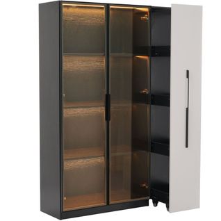 Vitrine Multifonctionnelle Avec LED - 2 Porte Vitrée-pour chambre, salon, bureau-Noir Et Blanc