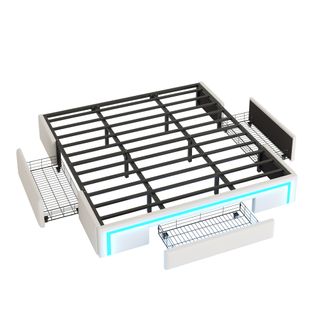 Lit LED - Lit En Cuir Pu Sans Tête De Lit - Avec Espace De Rangement - 180x200cm - Beige