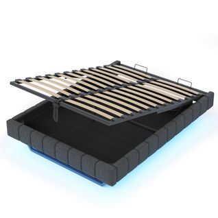 Lit Coffre - Fonction Hydraulique- Avec Espace De Rangement- LED - 160x200 Cm - Gris