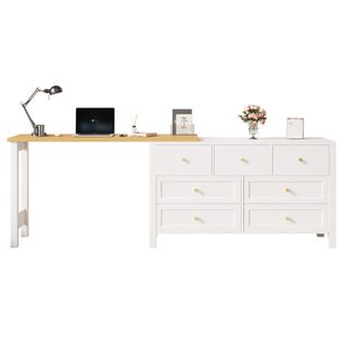 Breau D'angle Avec 7 Tiroirs -  Plateau Rotatif à 360°- Design Multifonctionnel - Blanc