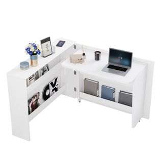 Bureau Pliable Avec Roulettes Et Chargeur Sans Fil - 115 × 27 × 93 Cm Fermé-blanc