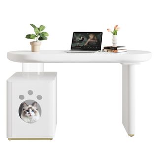Bureau Avec Panier Pour Animaux - Entièrement Laqué - Stable - 117 × 50 × 76 Cm - Blanc