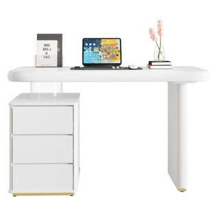 Bureau Moderne Avec 3 Tiroirs– Finition Laquée - Forme Nuage - 117×50×74 Cm - Blanc
