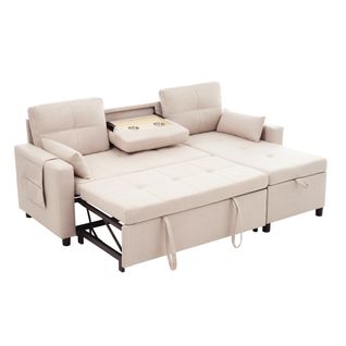 Canapé Convertible - Canapé Lit 3 Places - Grand Espace De Rangement - 211x136x87cm - Beige