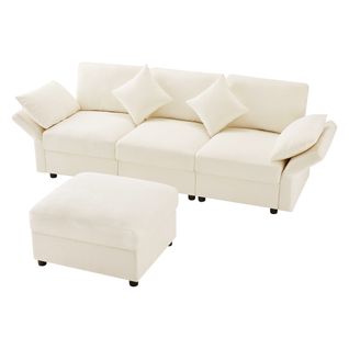 Canapé Convertible - Canapé D'angle 3 Places- Avec 1 Repose-pieds - 218x156.5x86cm - Beige